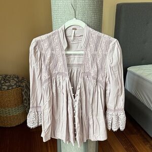 Free People Lace Detail Blouse in Soft Pink